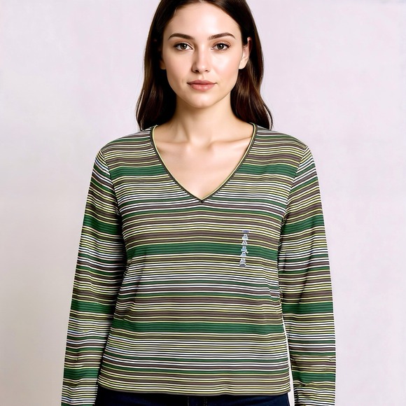 Old Navy Tops - Vintage Y2K Old Navy Striped Long Sleeve Tee V-Neck Easy Fit Size XL Preppy NWT